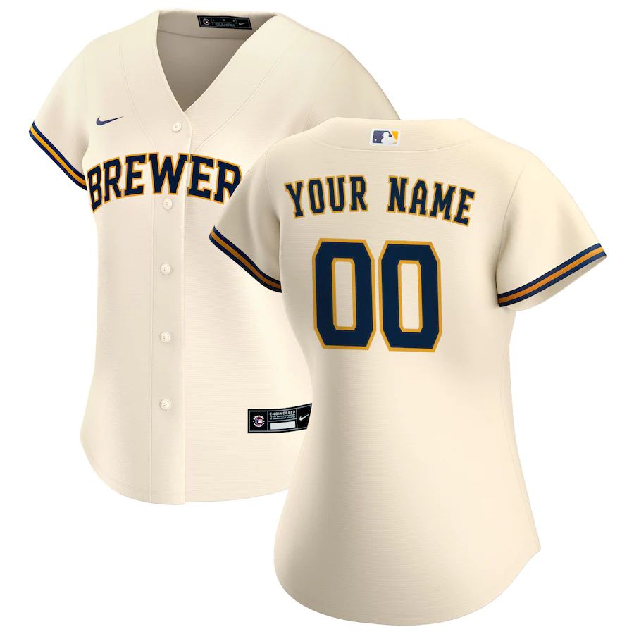 Womens Milwaukee Brewers Nike Cream Home Replica Custom MLB Jerseys